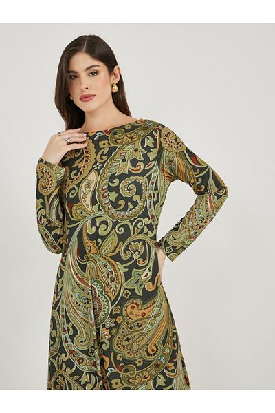 Styli All Over Print Long Sleeves A-line Maxi Dress