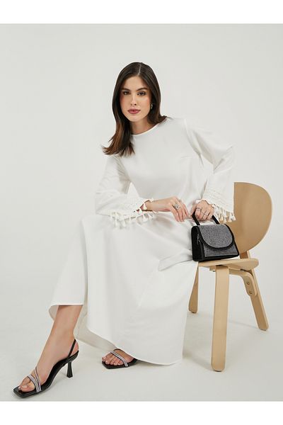 Styli Solid Tasselled Long Sleeve Shift Maxi Dress