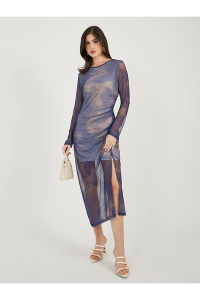 Styli Tie and Dye Print Long Sleeves Bodycon Midi Dress