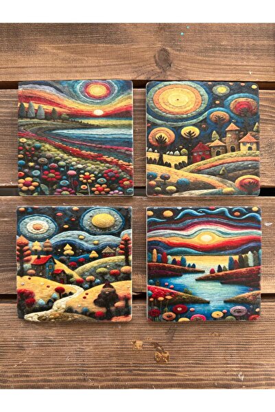 woodhomeworks مجموعة من 4 قواعد أكواب من الحجر الطبيعي مطبوعة ملونة