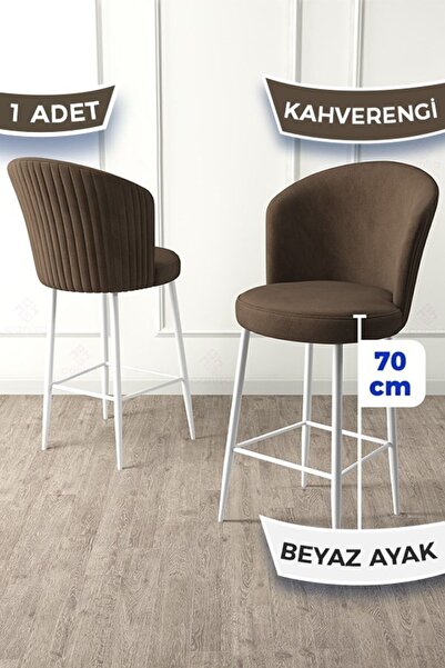 Canisa Fora Serisi 1 Adet Kahve Sandalye Ada Mutfak Bar Sandalyesi Beyaz Meta...