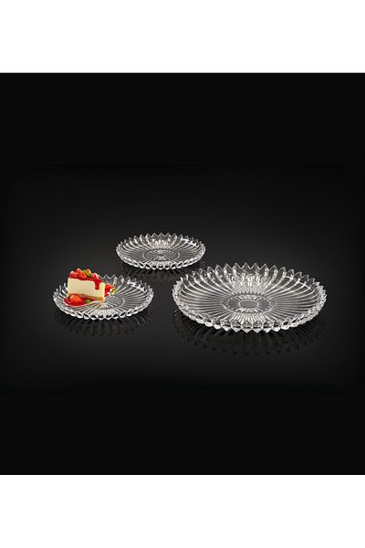 MİMOZA PARK Set of 7 Crystal Glass Cake Plates (1 Piece 29 Cm, 6 Pieces 20 cm