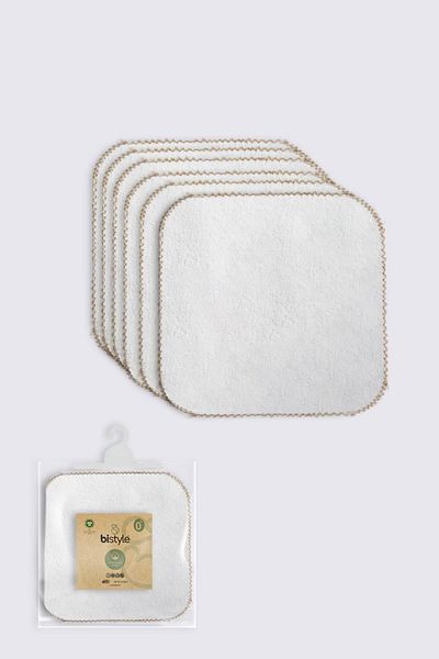 Bistyle Pack of 6 Organic Baby Towels and Mouth Wipes - Large Size 28*28 cm Ecru