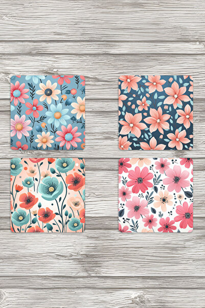 qoeuyl boutique مجموعة من 4 كوستر خشبي مربع مزخرف مطبوع عليه زهور لطيفة رقم: 3