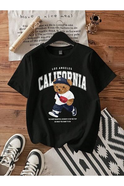 Know Black California Bear Printed Oversize T-Shirt