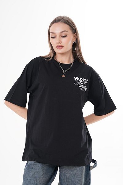 ŞİMAL Tricou oversize pentru damă, cu imprimeu pe spate, cu decolteu rotund 250113   -