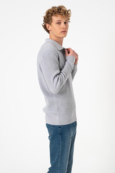 BLAYF سترة تريكو رمادية اللون للرجال ذات قصة عادية بدون أزرار