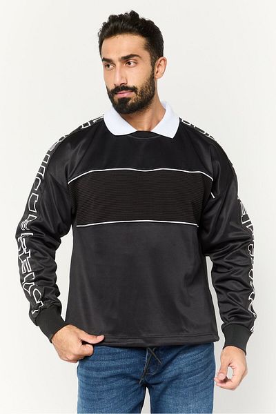 Diesel Men Spread Collar Long Sleeves Brand Logo Sweatshirt, Black