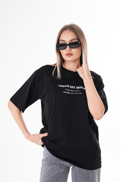 ŞİMAL Tricou oversize pentru damă, cu decolteu rotund, cu text imprimat pe față 250115   -