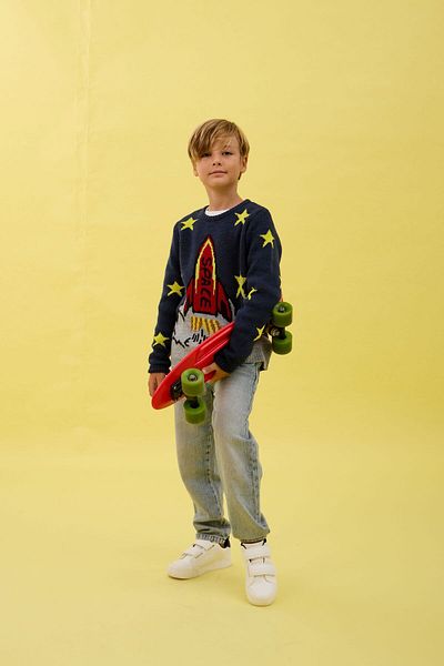 Nisrakids Плетена пуловер с шарка на ракета и звезда за момче