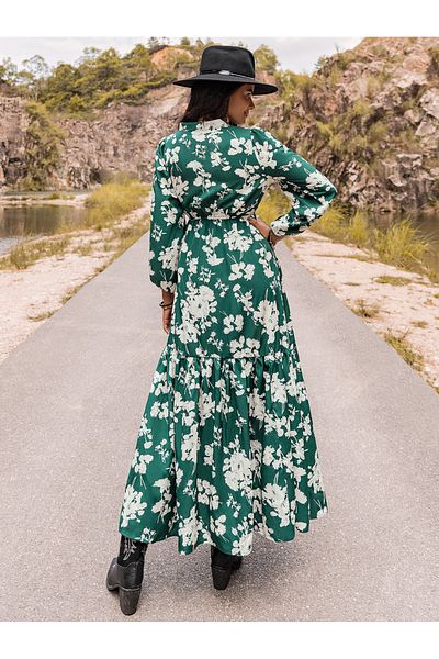 Russty Dustty By Styli Floral Print Cuffed Sleeve A-Line Maxi Dress