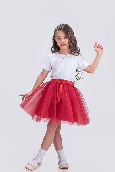 ABİYEKİDS Tulle Lined Tutu Red Kids Skirt April 23 Show Skirt Aby203