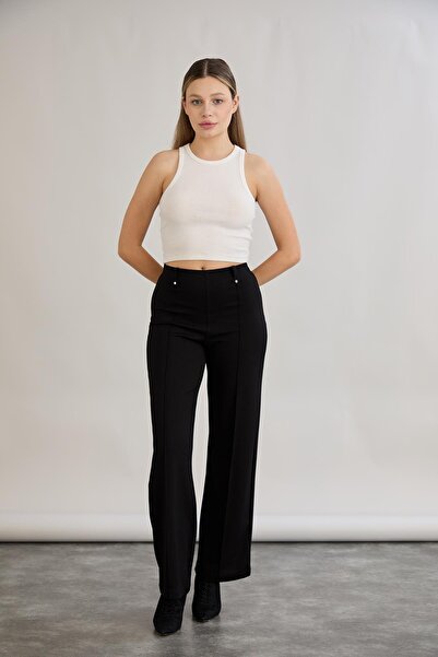 Serica Moda Παντελόνι Lycra με ψηλή μέση με μαύρο κουμπί