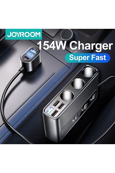Choice Black Joyroom 154W Car Charger Adapter 9 in 1 PD 3 Socket Cigarette Lighter Splitter Charge Independ