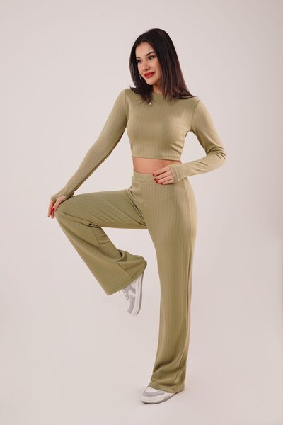 Hipo Trend Смугасті трендові кроп-штани хакі, комплект з двох предметів