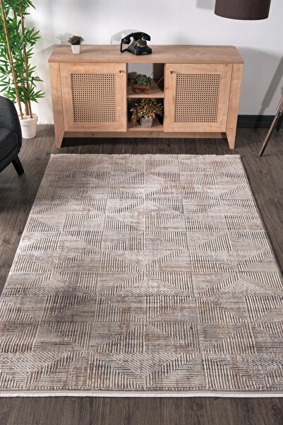 KREASYON HALI Vavien 1378 Bej Yumuşak Dokulu Salon Mutfak Koridor Oturma Odası Yolluk Halı Makine Halısı