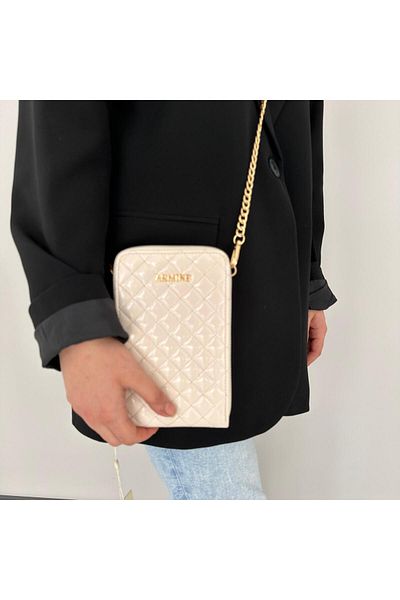 Armine Patent Leather Cream Capitone Bag - AR29101