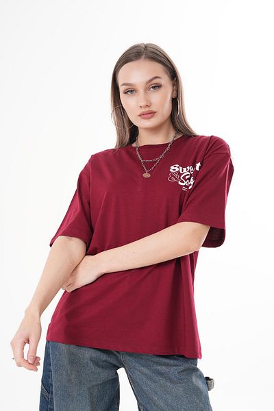 ŞİMAL Tricou oversize pentru damă, cu imprimeu pe spate, cu decolteu rotund 250113   -