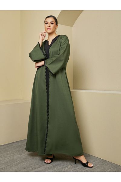 Styli Regular Fit Abaya with Lace Trims Detail