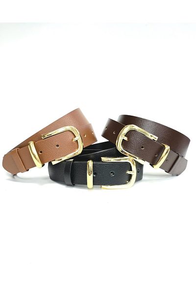 Kemerix 100% Genuine Leather Gold Buckle 3.2 cm Black-Tan-Bitter Brown 3-Piece Belt Set
