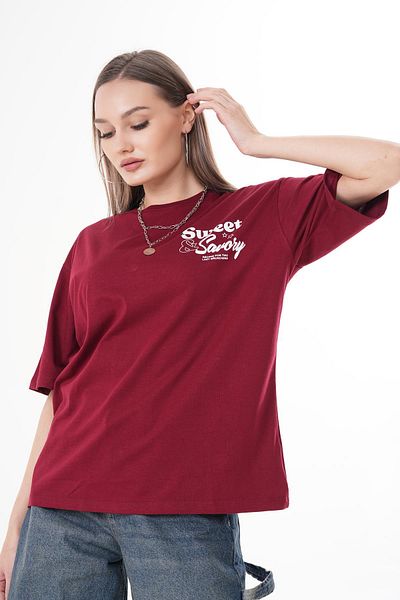 ŞİMAL Tricou oversize pentru damă, cu imprimeu pe spate, cu decolteu rotund 250113   -