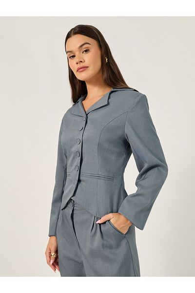 Styli Regular Fit Notch Label Neck Short Blazer