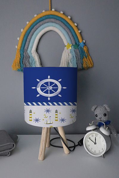 BelezaHome Blue White Ship Rudder Lighthouse Decorative Children's Room Lampshade