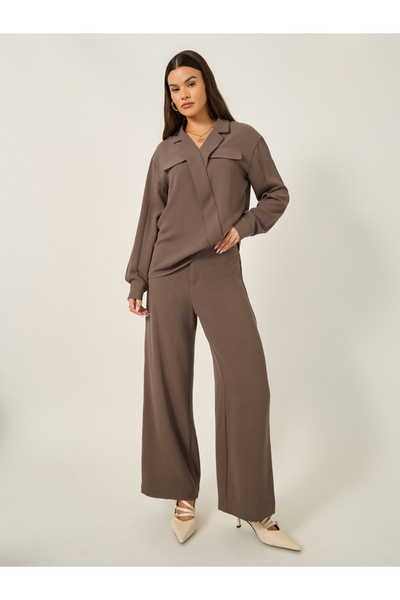 Styli Solid Oversized Wrap Blouse with Notch collar Detail