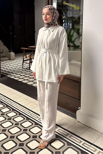 Ovn. Ecru Cotton Belt Suit Set