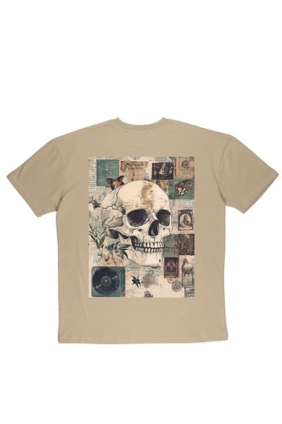 By Caspita Fashion Μπεζ μπλουζάκι Lenithra Skull με στάμπα Unisex Oversize