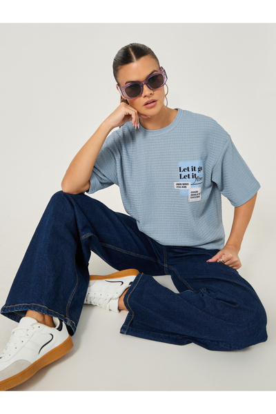 Styli تي شيرت كبير الحجم بنقشة مربعات مطبوعة