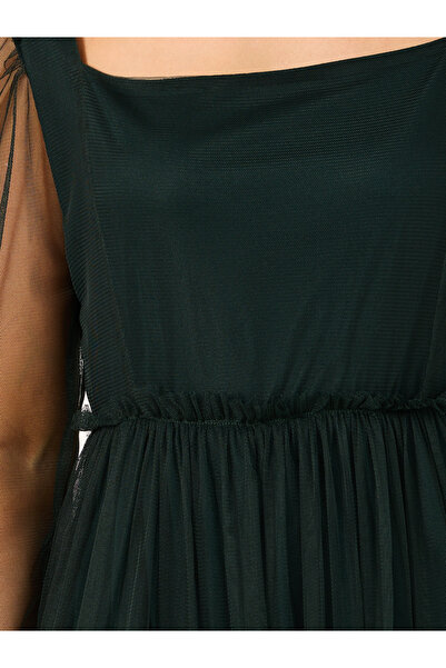 Styli Mesh Insert Square Neck A-Line Maxi Dress