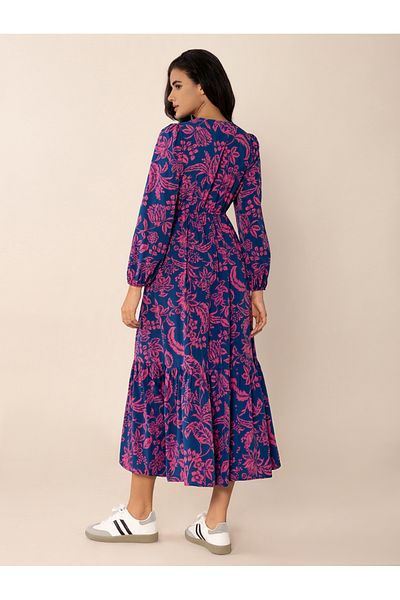 Russty Dustty By Styli Floral Print V Neck A-Line Midi Dress