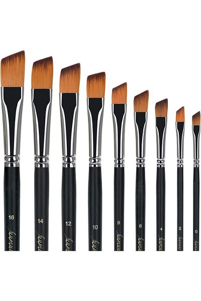 Choice 9 Pieces Angled Professional Artist Brush Set For Watercolor, Acrylic, Oil Painting, Gouache
