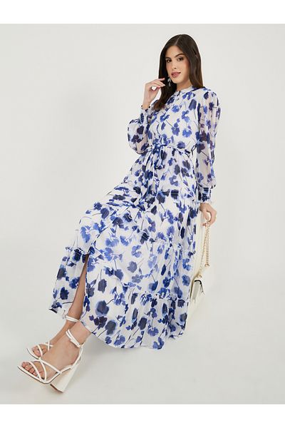 Styli Floral Print Long Sleeves Shirt Maxi Dress