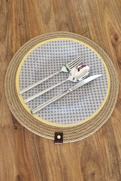 MKY 6 Jute Wicker Presentation Plates - Plates and American Serving 32 cm