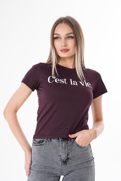 ŞİMAL Tricou de damă cu imprimeu text cu decolteu 250148   -