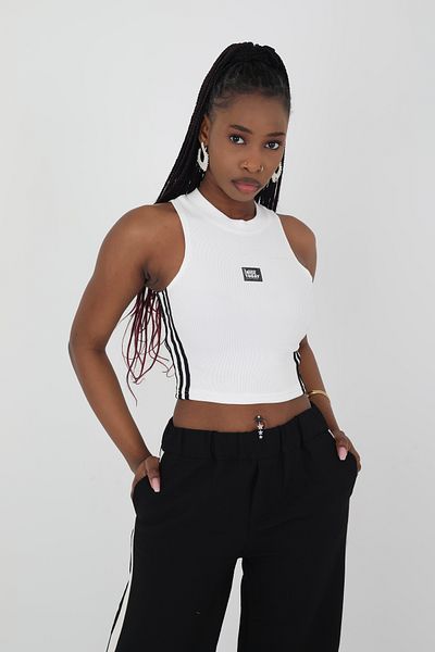 Viskosa Crop Tank Top με πλαϊνές ρίγες