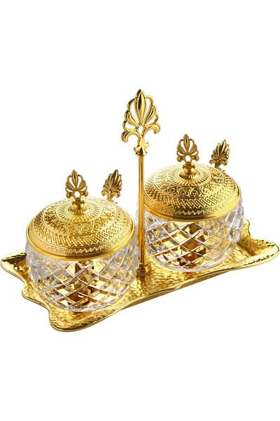 KT HOME Gold 2-Piece Spice Rack Set with Metal Lid and Stand and Spoon Hanger