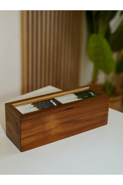 BadeHome decoration Badehome Natural Acacia Magnet Lid 4 Compartment Tea Bag Box