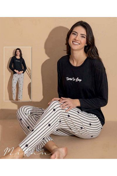 OMODAM Women's Silky Milan Fabric Long Sleeve Pajamas Set