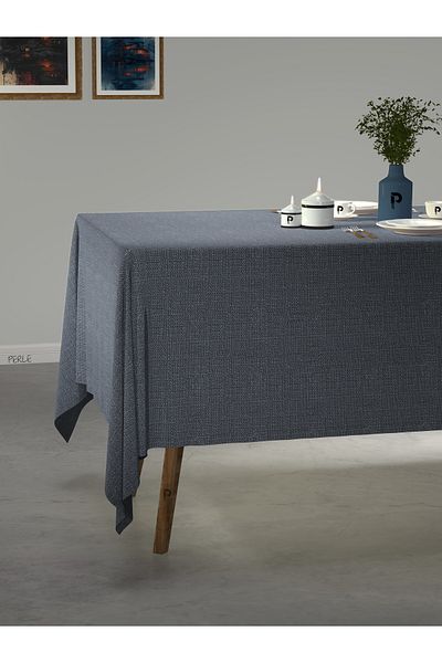 Perle Dark Indigo Color Linen Textured Tablecloth