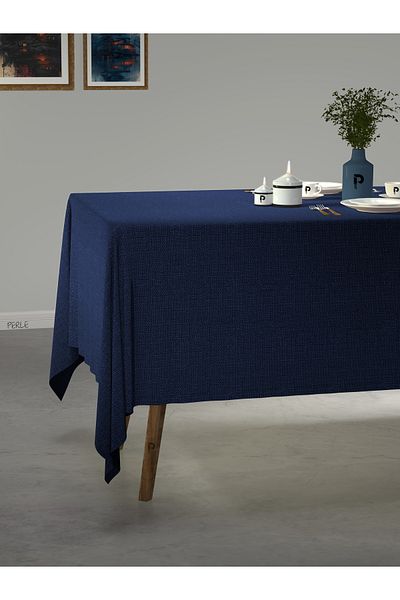 Perle Navy Blue Color Linen Textured Tablecloth