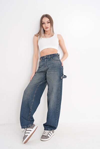 ŞİMAL Kadın Beli Kemer Detaylı Palazzo Kot Pantolon 250158 -