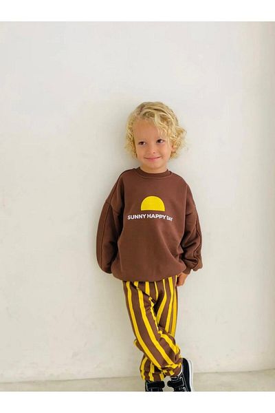 minibambi Кафяв шарен суитшърт с райета за момче