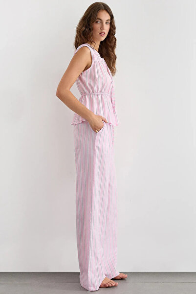 Hiccup Wide Leg Striped Pants with Elastic Waist