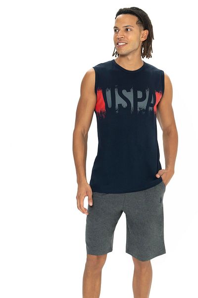 U.S. Polo Assn. Τσέπη, μηδενικό μανίκι, στάμπα USPA, ανδρικό μπλουζάκι & σορτς