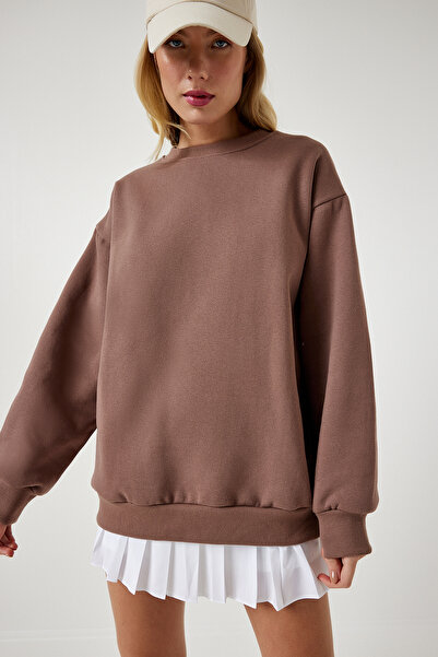 Lovelyİstanbul Oversize Şardonlu Basic Sweatshirt VİZON LOW0001