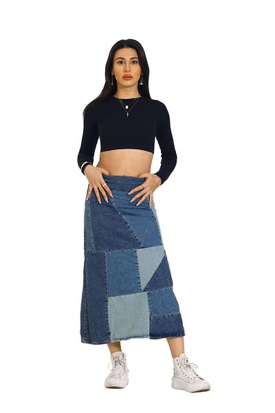 Tam12den Home Fusta de blugi din denim cu modele albastre