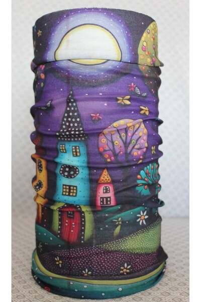 Dokuz99 Renkli Çizim Ev Desenli Boyunluk - Baf